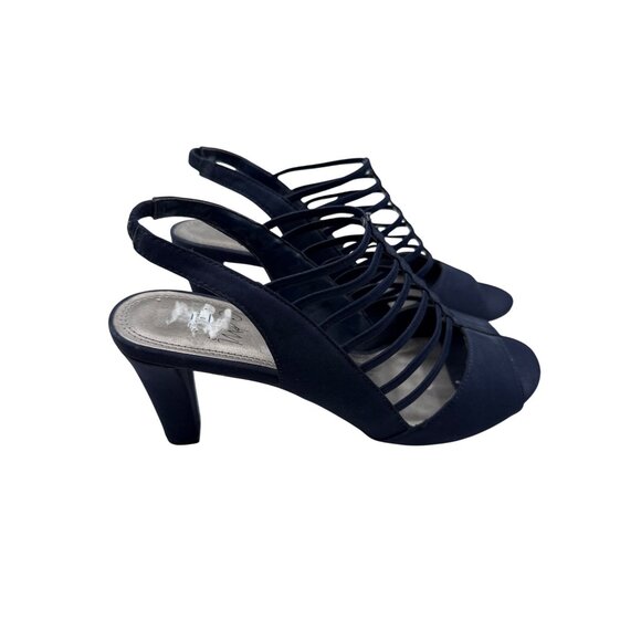 IMPO Size 6.5 Strappy Navy Blue Peep-Toe Heels With Slingback Stiletto Heel - Picture 2 of 12
